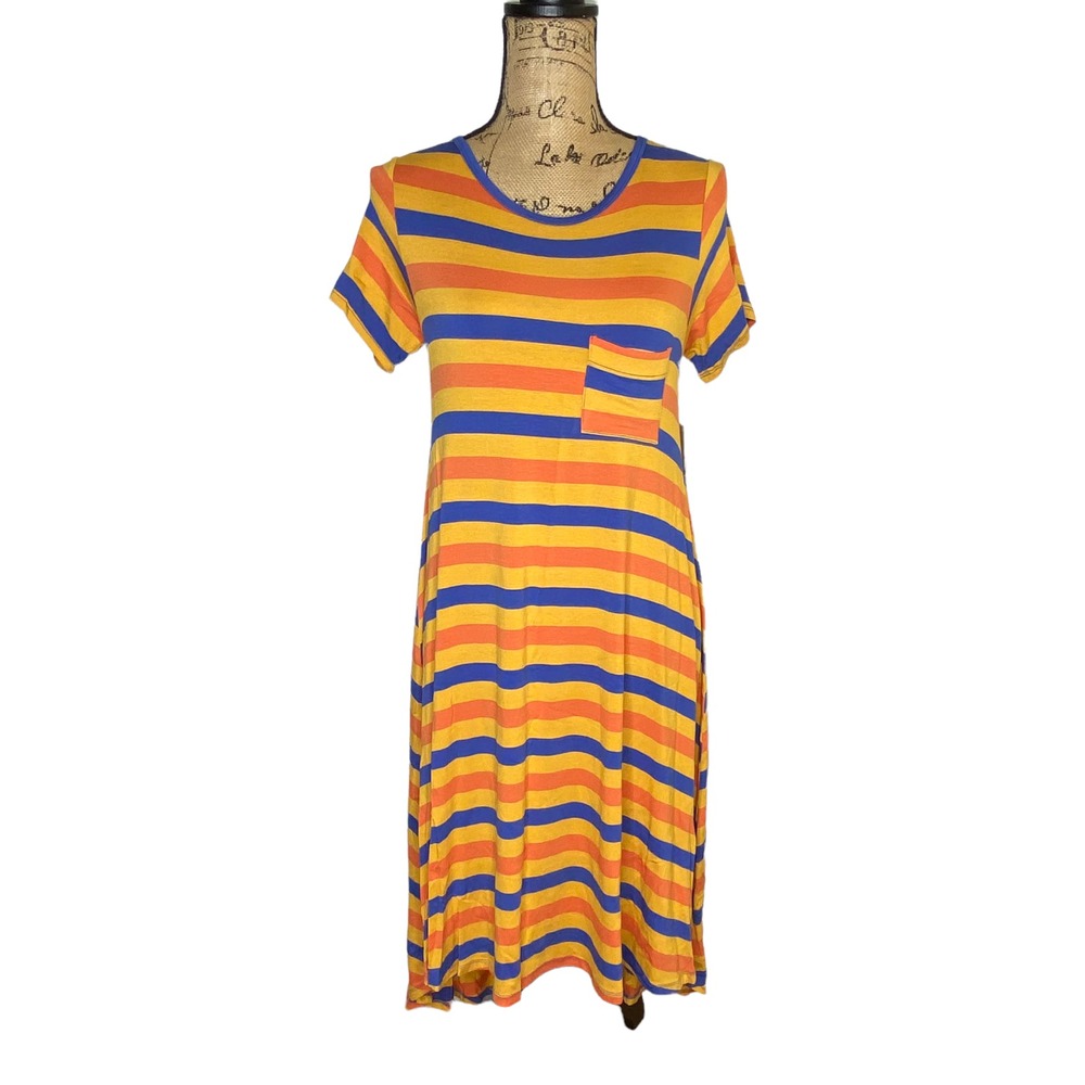 LuLaRoe Disney Carly Dress Size XXS‎ 2XS Swing Stripe Multicolor NWT(1093)